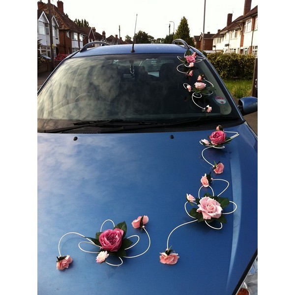Lot De 4 Noeuds De Voiture Pour Mariage WhaleO - Décoration Auto En Organza Avec Roses - Pour Voiture, Antenne, Rétroviseur
